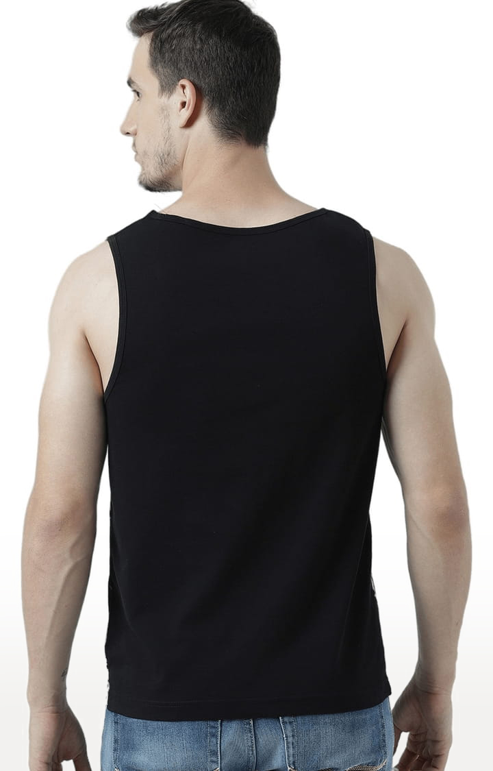 Men's Black & Blue Cotton Printed Vest