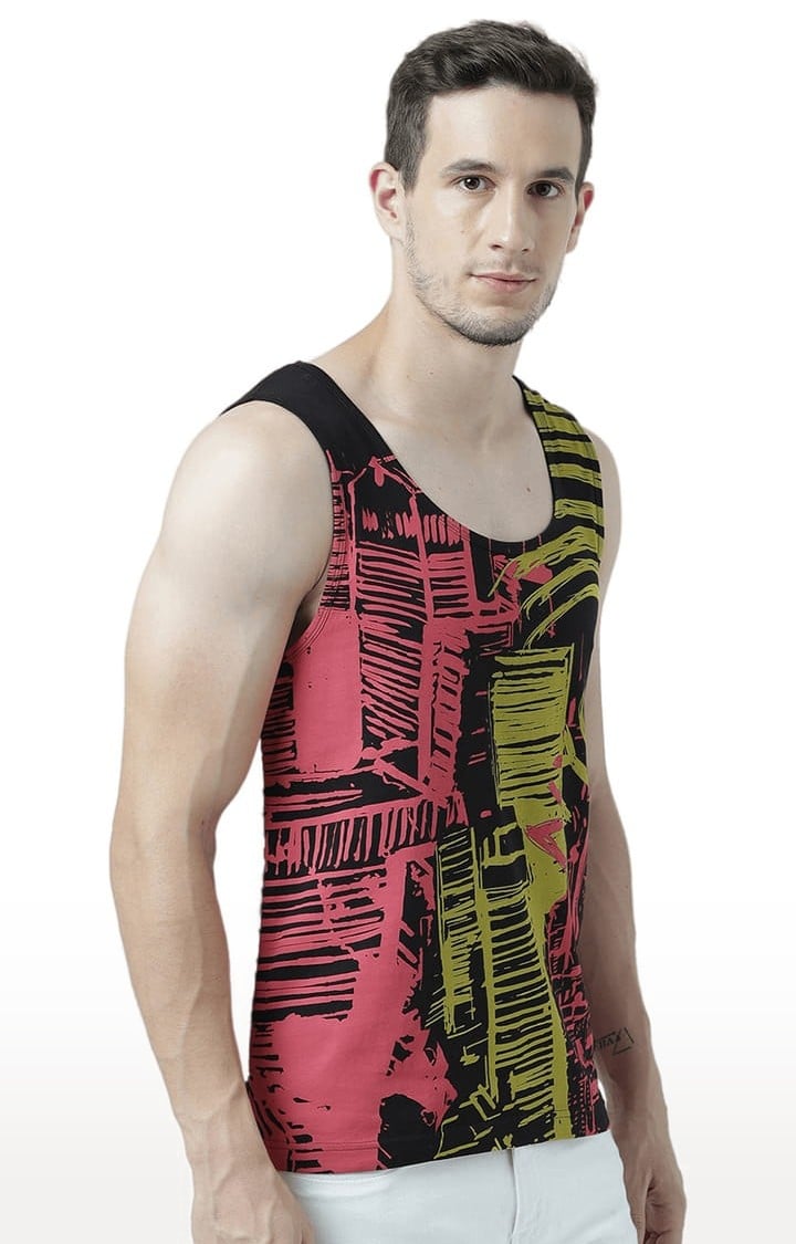 Men's Black Cotton Printed Vest