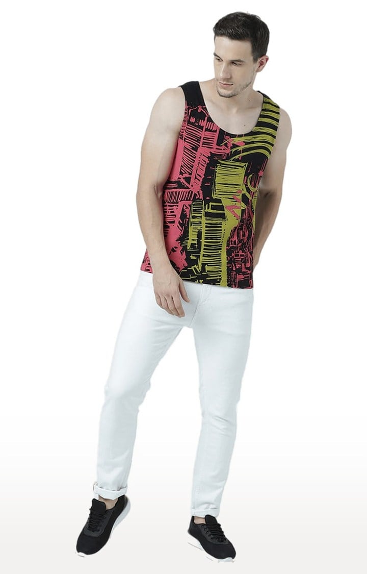 Men's Black Cotton Printed Vest