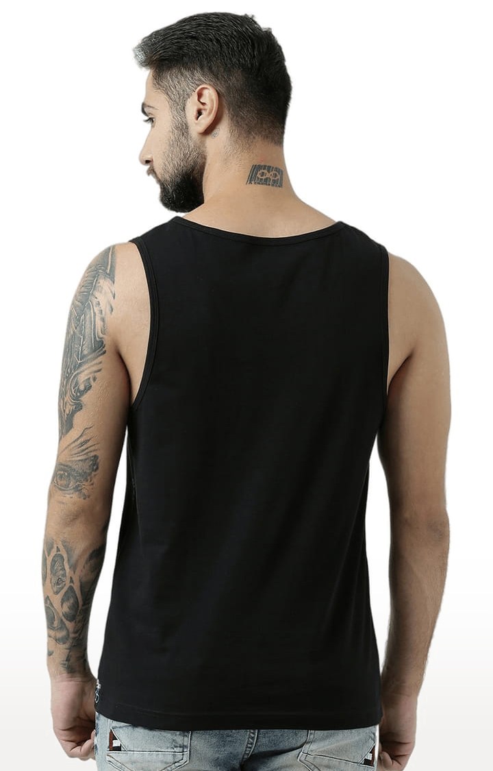 Men's Black Cotton Printed Vest