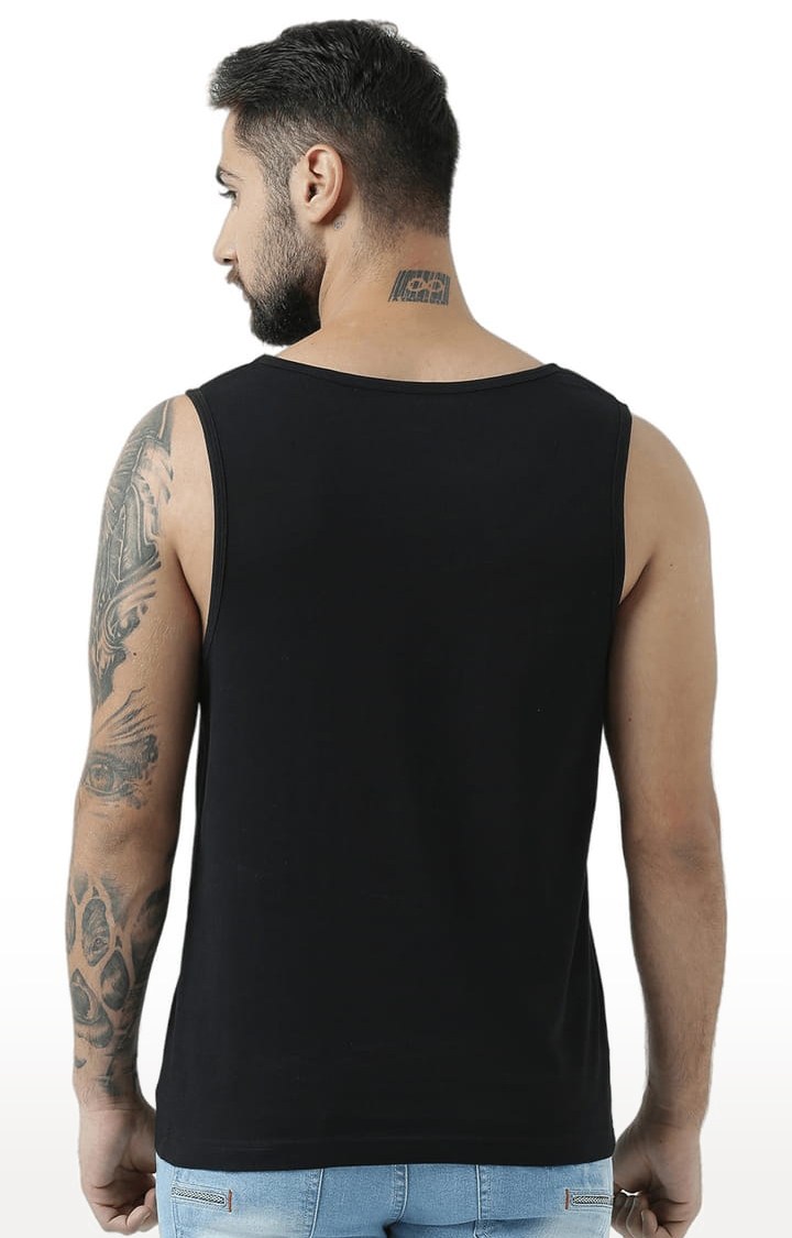 Men's Black Cotton Printed Vest