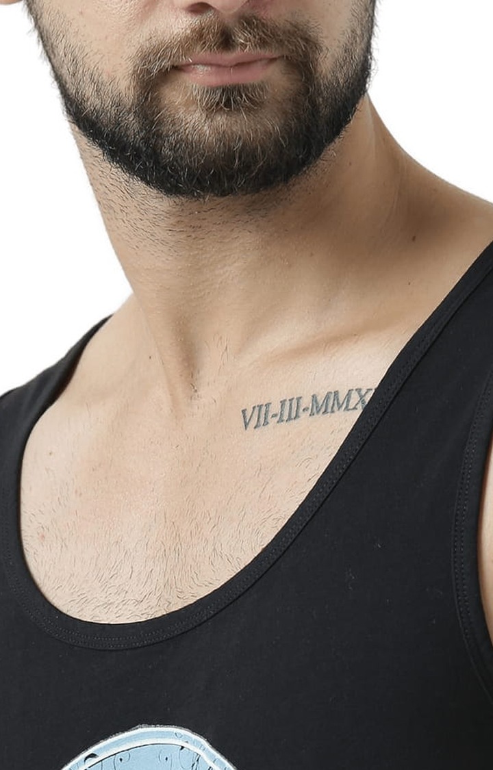 Men's Black Cotton Printed Vest