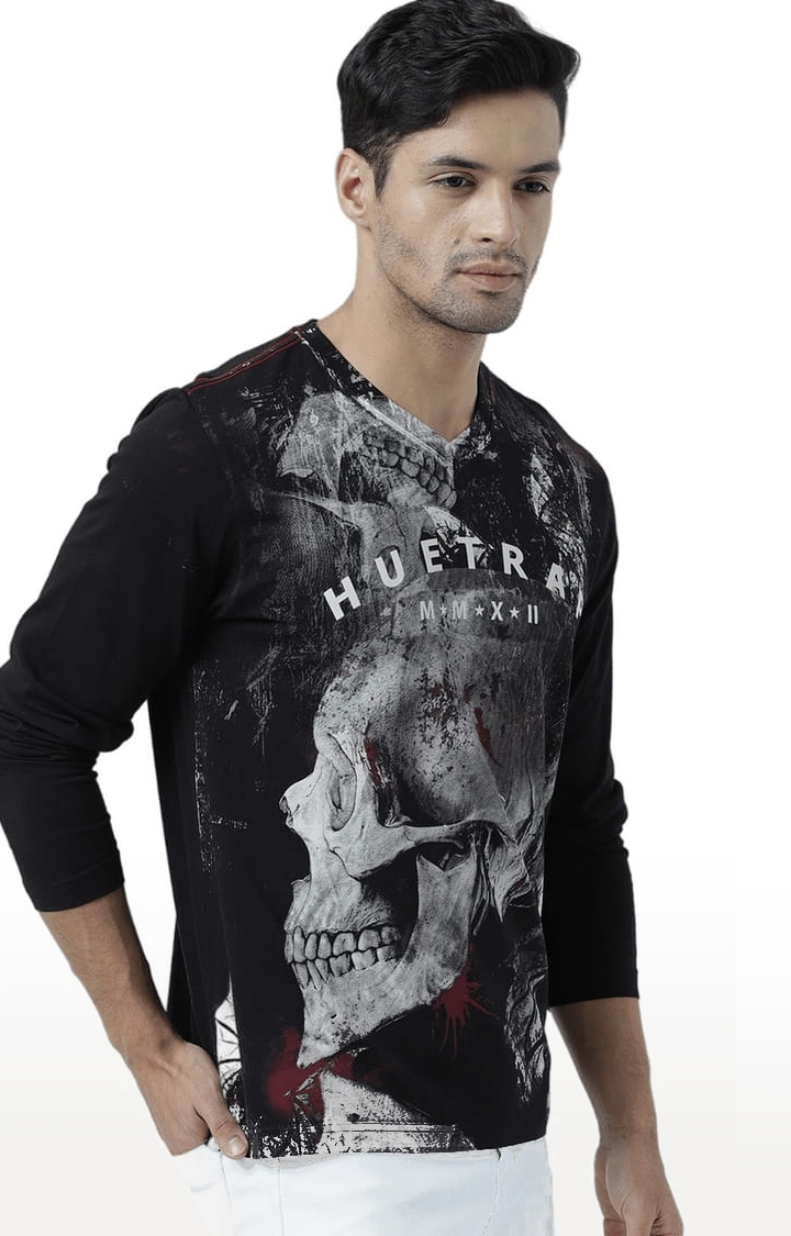 HUETRAP | Men's Black Cotton Printed Regular T-Shirt 2