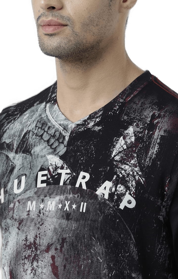 HUETRAP | Men's Black Cotton Printed Regular T-Shirt 5