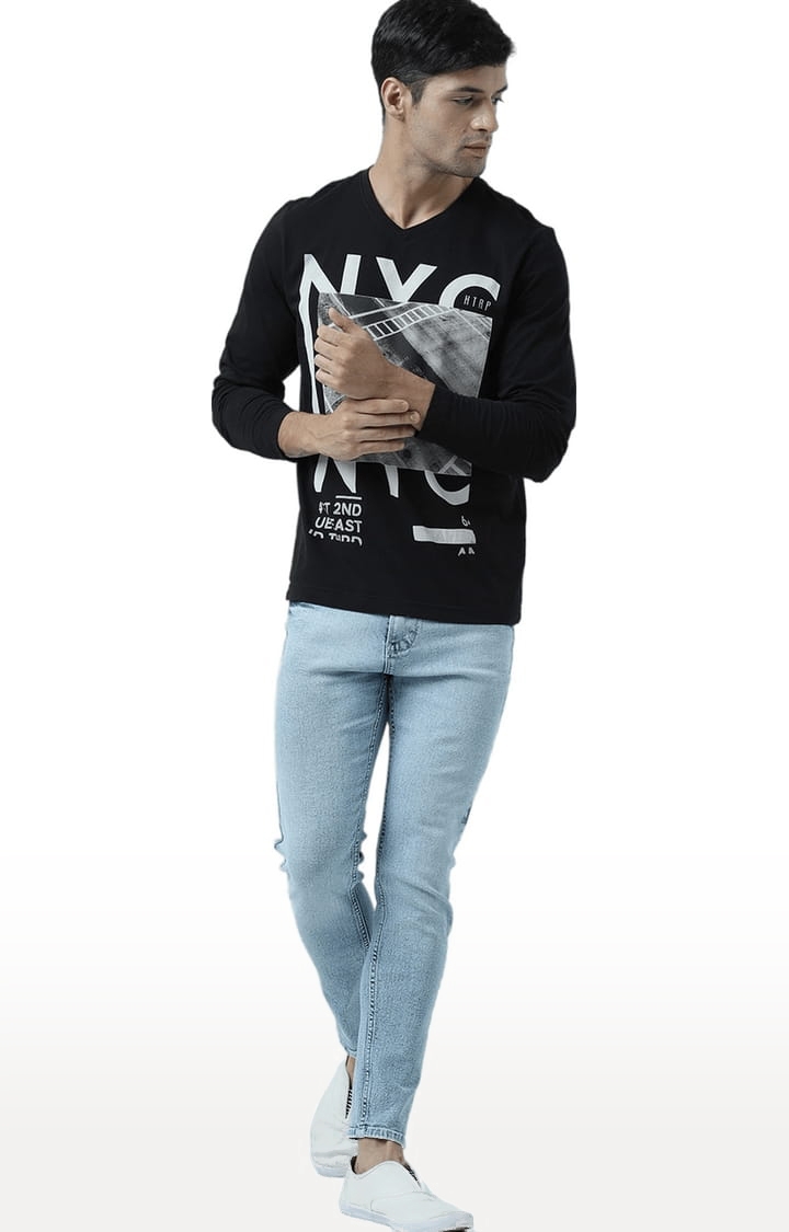 Men's Black Printed Regular T-Shirt
