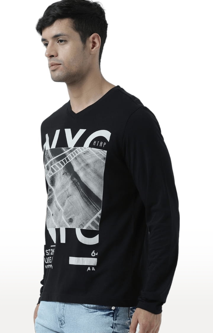 Men's Black Printed Regular T-Shirt