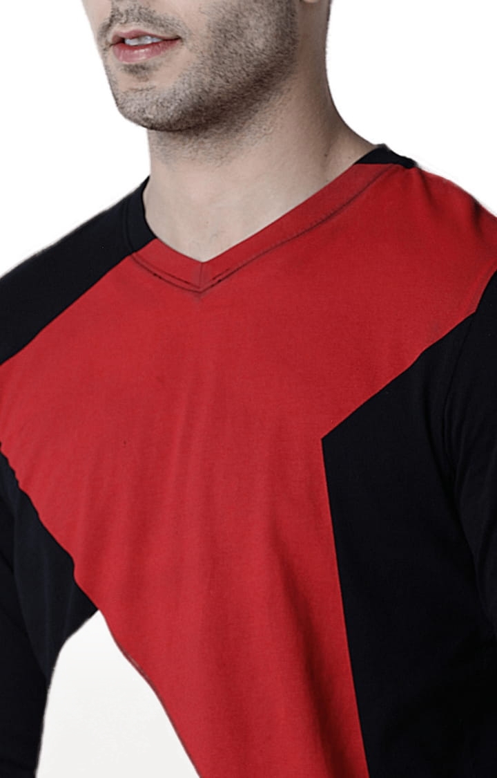 HUETRAP | Men's Black Cotton Colourblock Regular T-Shirt 4