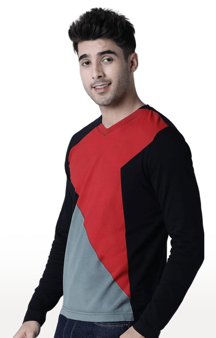 Men's Black Colourblock Regular T-Shirt