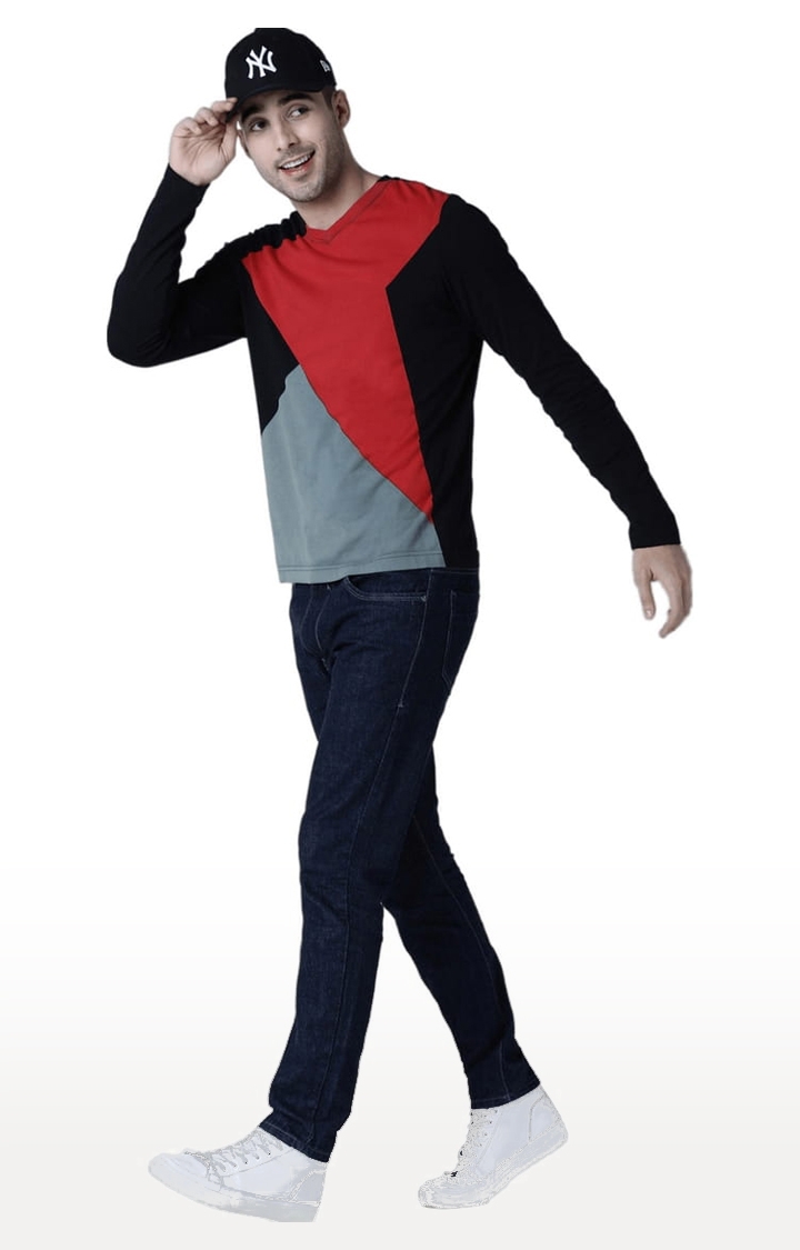 Men's Black Colourblock Regular T-Shirt
