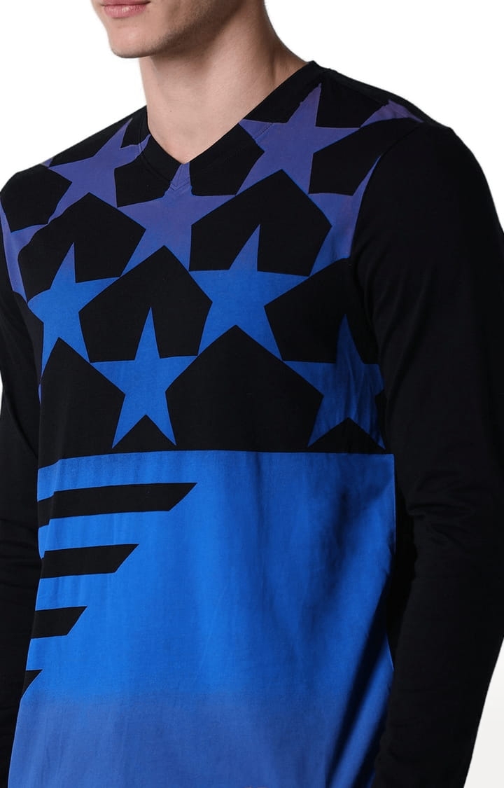 Men's Black Printed Regular T-Shirt