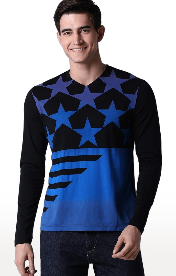 Men's Black Printed Regular T-Shirt