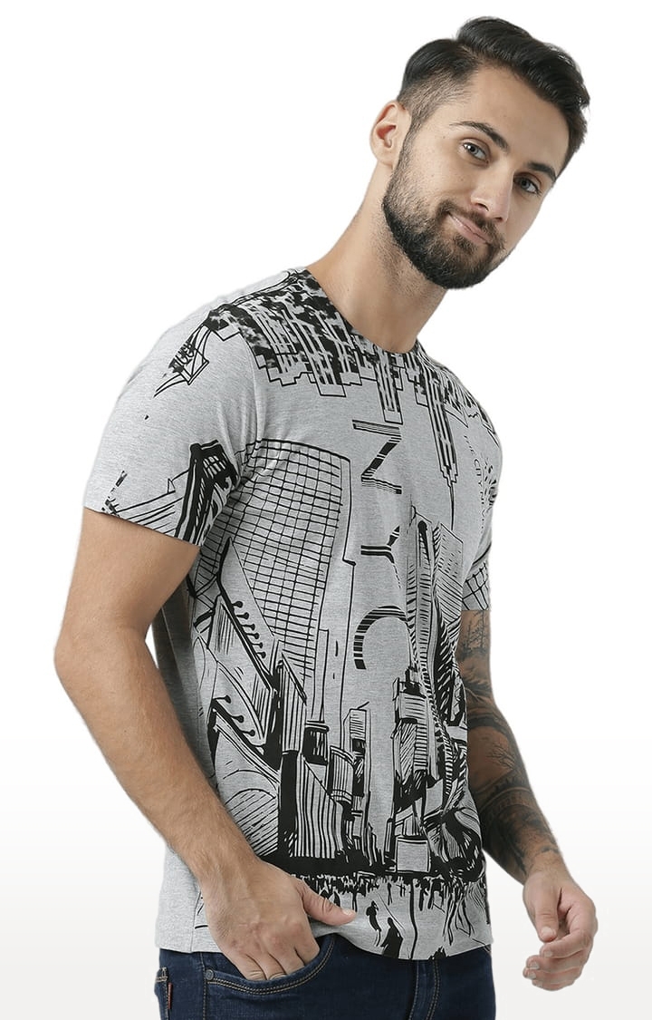 HUETRAP | Men's Grey Cotton Printed Regular T-Shirt 3