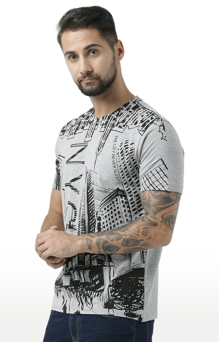 HUETRAP | Men's Grey Cotton Printed Regular T-Shirt 2