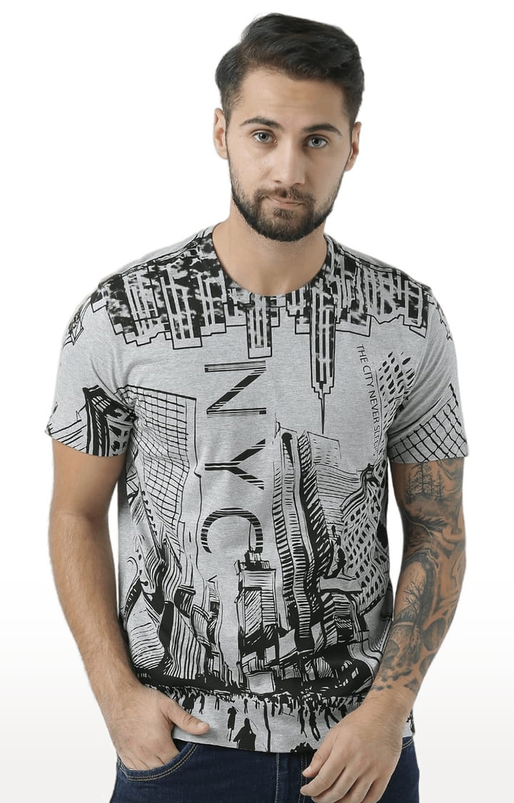 HUETRAP | Men's Grey Cotton Printed Regular T-Shirt 0