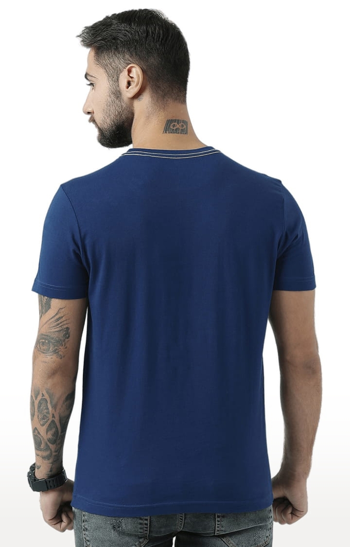 HUETRAP | Men's Navy Blue Cotton Typographic Printed Regular T-Shirt 4