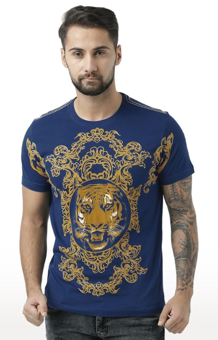 Men's Navy Blue Graphics Regular T-Shirt