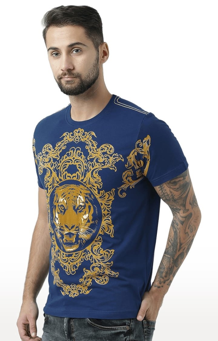 Men's Navy Blue Graphics Regular T-Shirt
