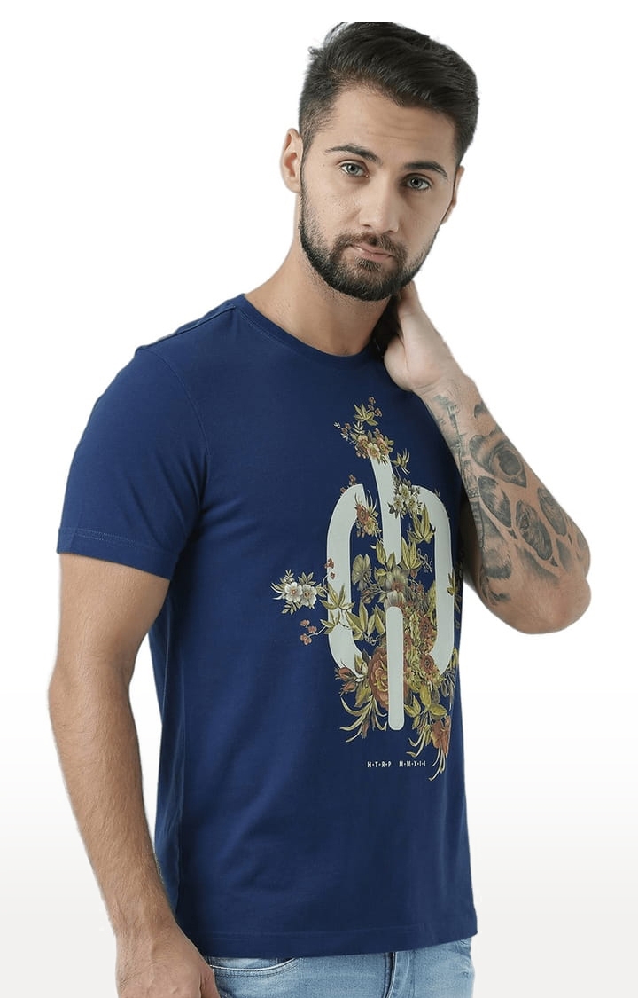 Men's Blue Printed Regular T-Shirt