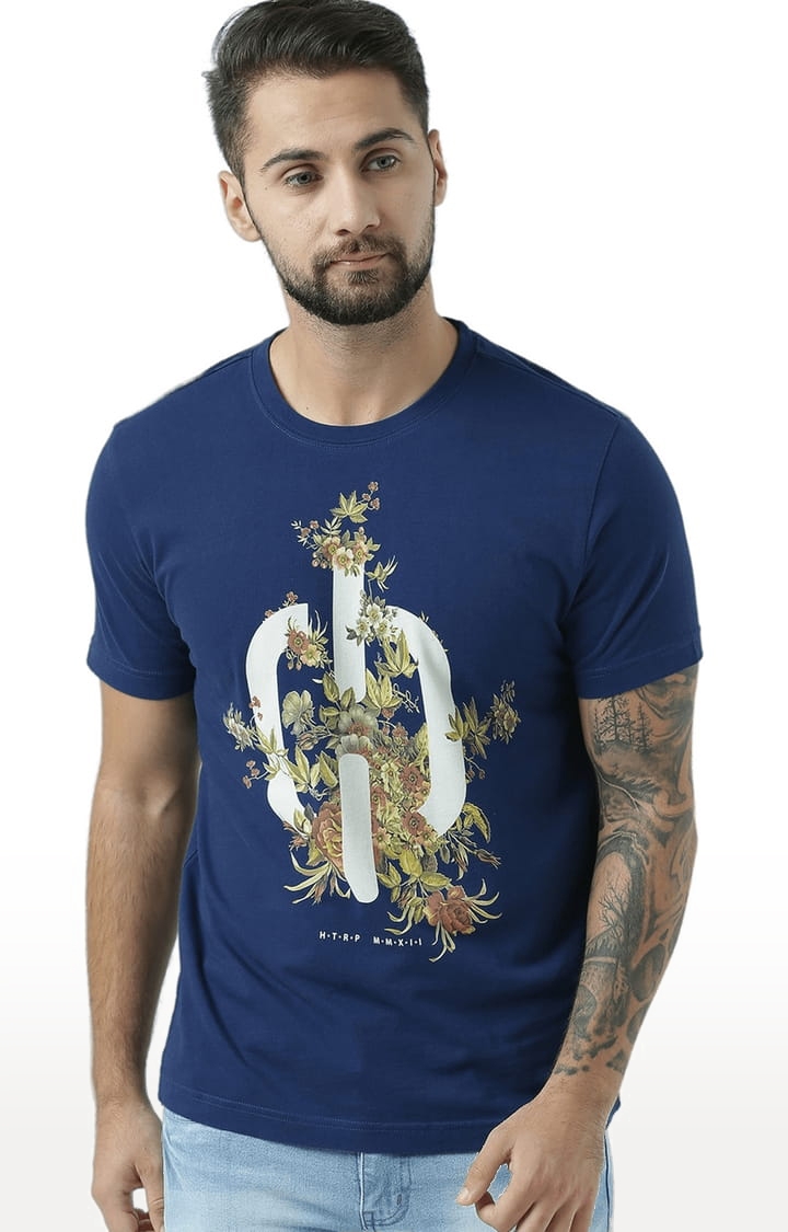 Men's Blue Printed Regular T-Shirt