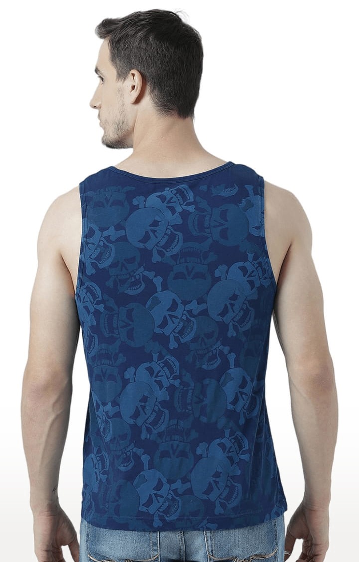 Men's Blue Cotton Printed Vest