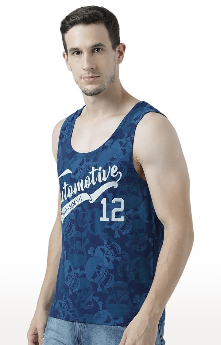 Men's Blue Cotton Printed Vest