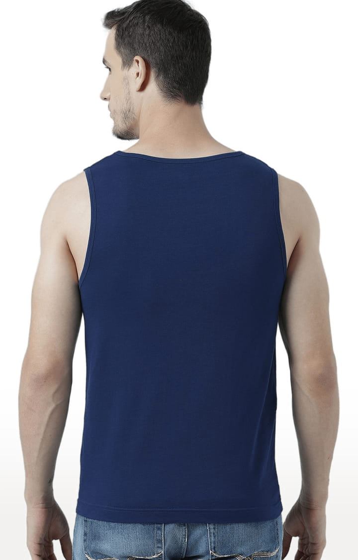 Men's Blue Cotton Printed Vest