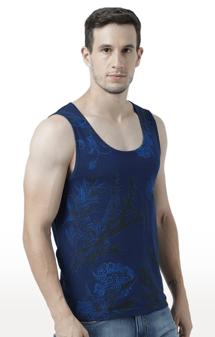 Men's Blue Cotton Printed Vest