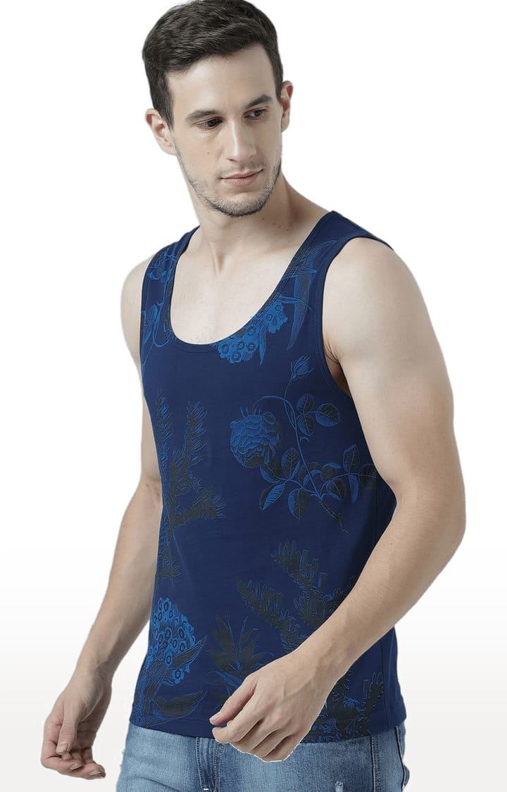 Men's Blue Cotton Printed Vest