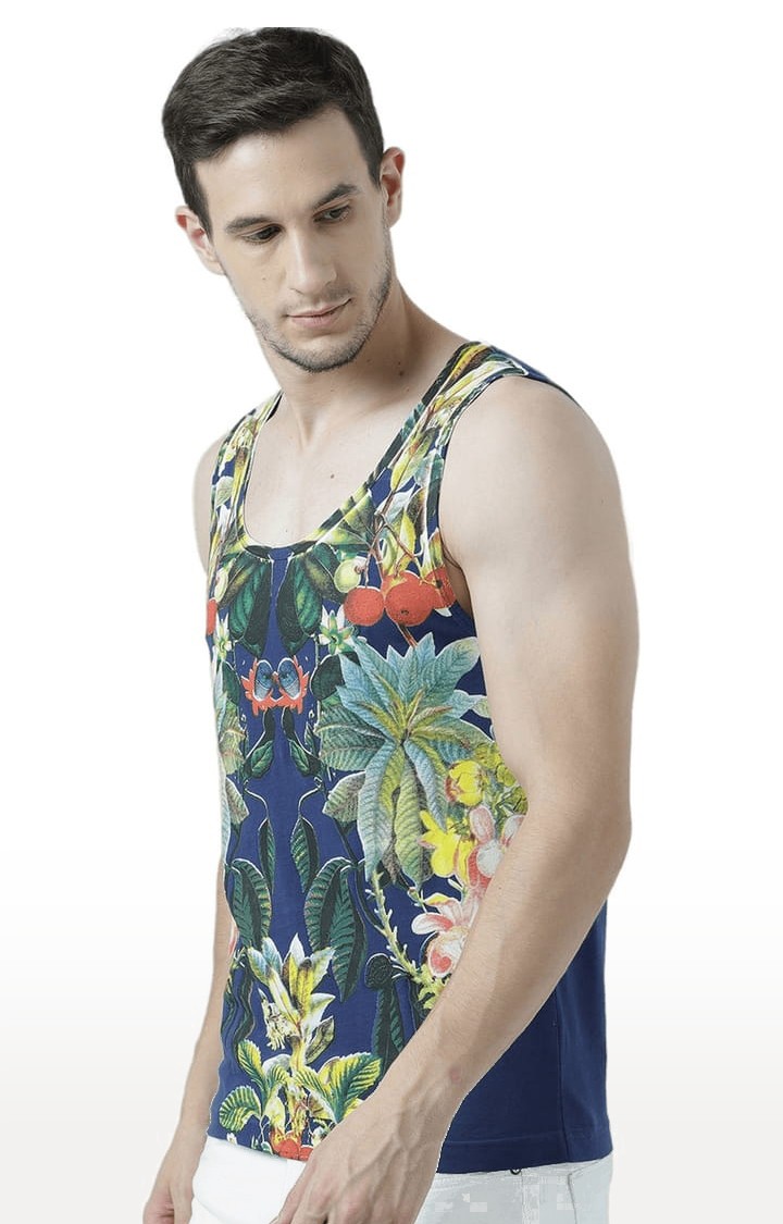 Men's Blue Cotton Printed Vest