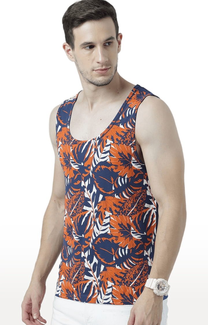 Men's Blue & Brown Cotton Printed Vest