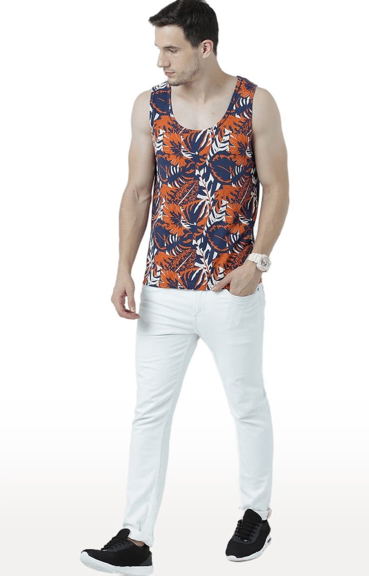 Men's Blue & Brown Cotton Printed Vest