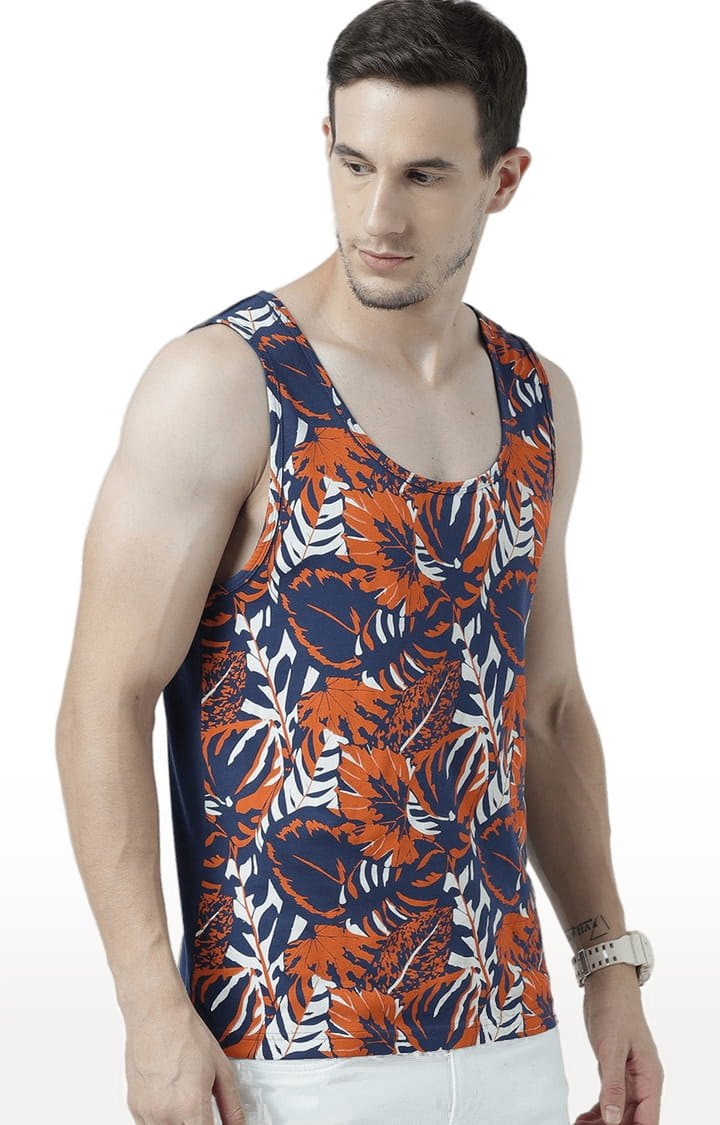 Men's Blue & Brown Cotton Printed Vest
