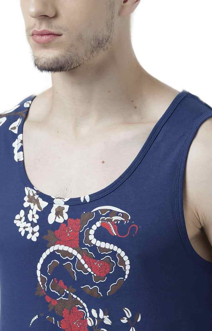 Men's Blue Cotton Printed Vest