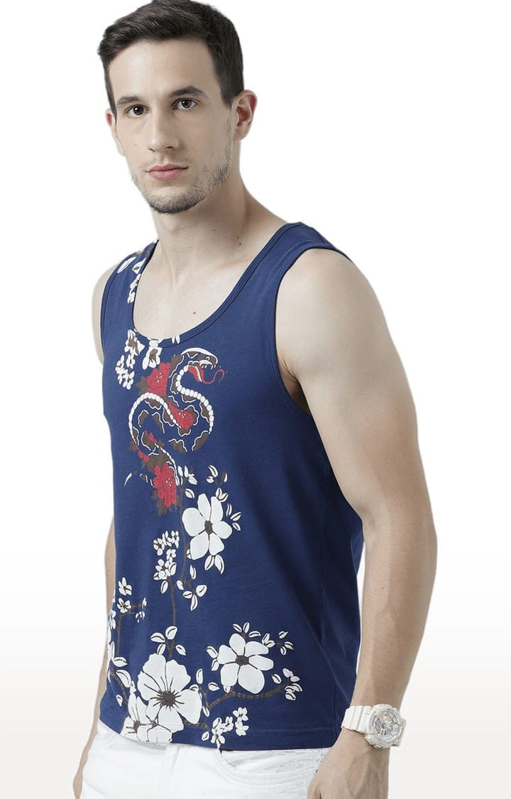 Men's Blue Cotton Printed Vest