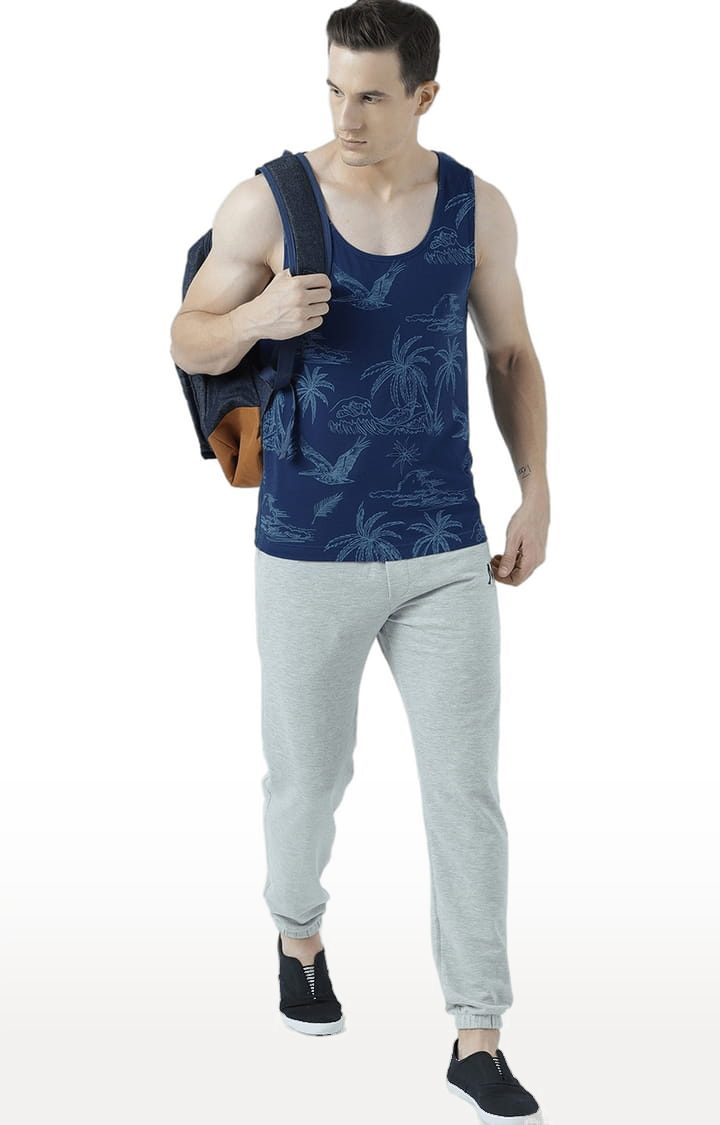 Men's Blue Cotton Printed Vest
