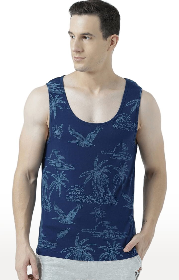 HUETRAP | Men's Blue Cotton Printed Vest