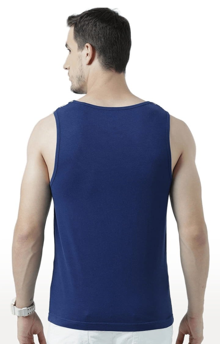 Men's Blue Cotton Printed Vest
