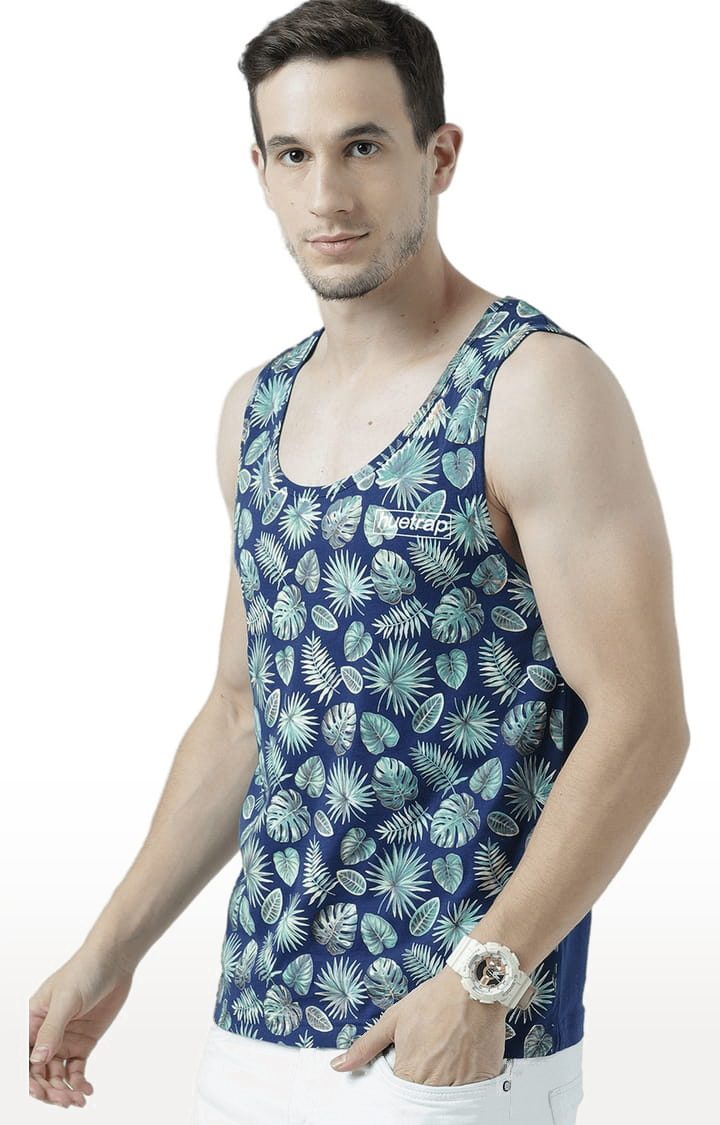 Men's Blue Cotton Printed Vest