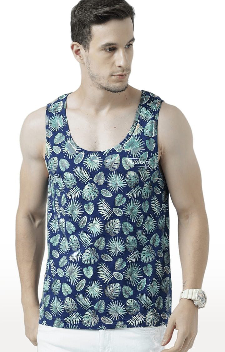 Men's Blue Cotton Printed Vest