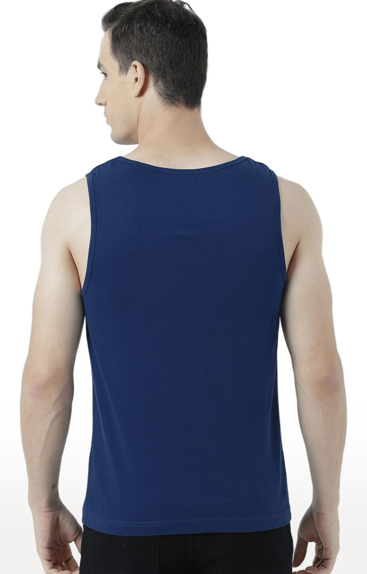 Men's Blue Cotton Printed Vest