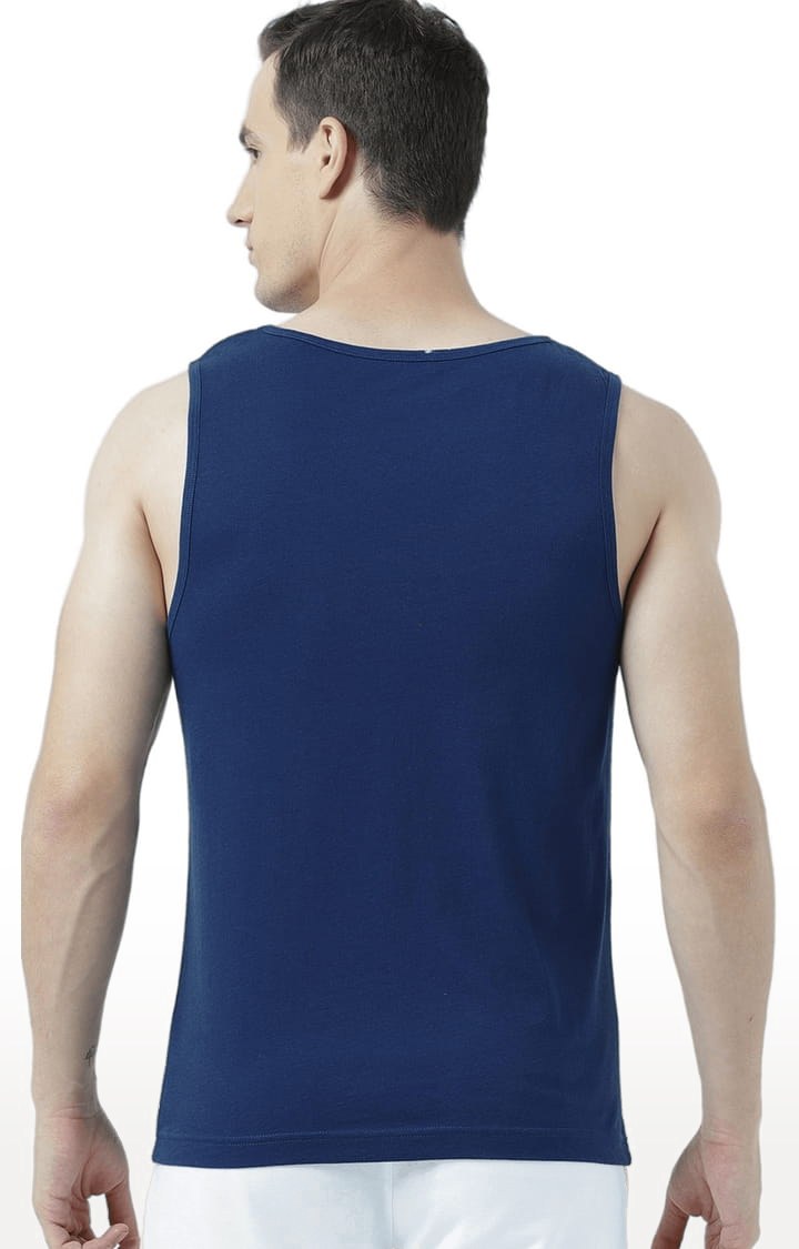 Men's Blue Cotton Printed Vest