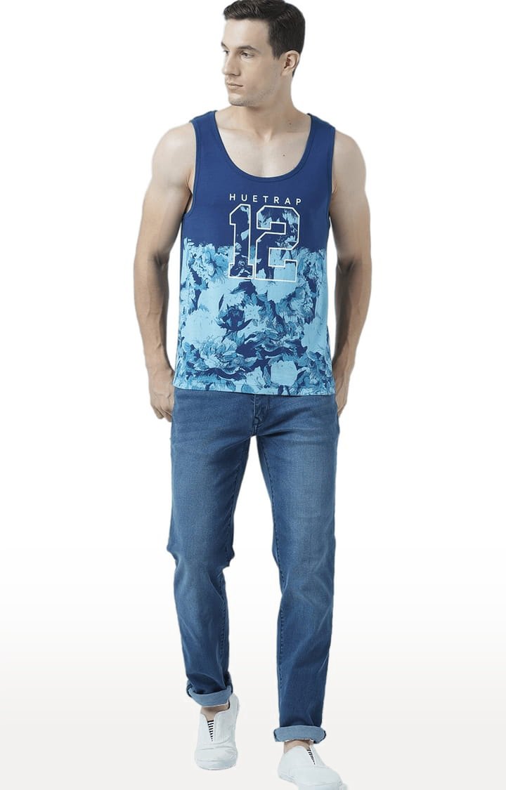 Men's Blue Cotton Printed Vest