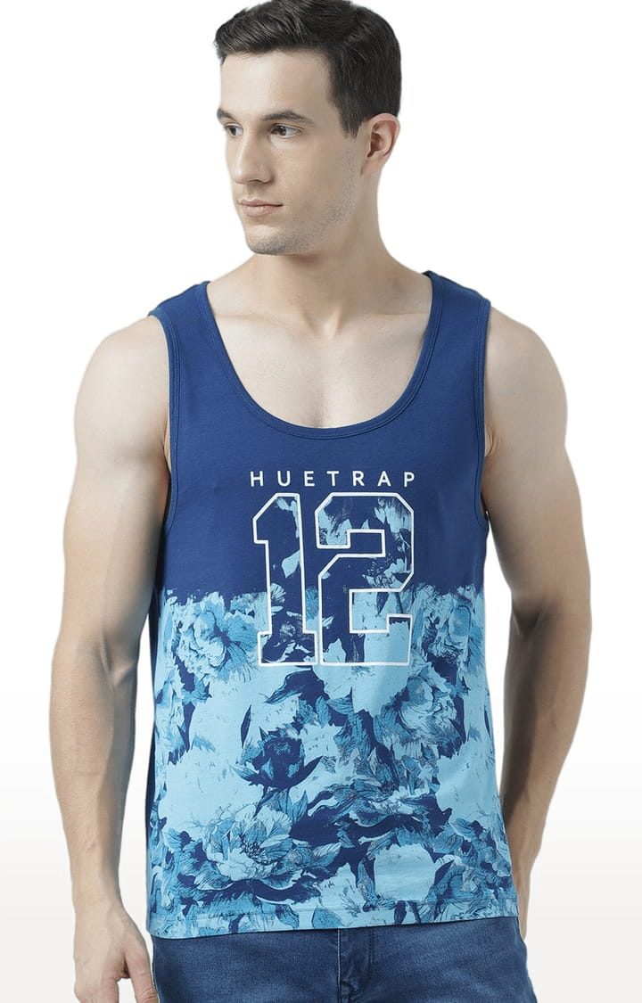 Men's Blue Cotton Printed Vest