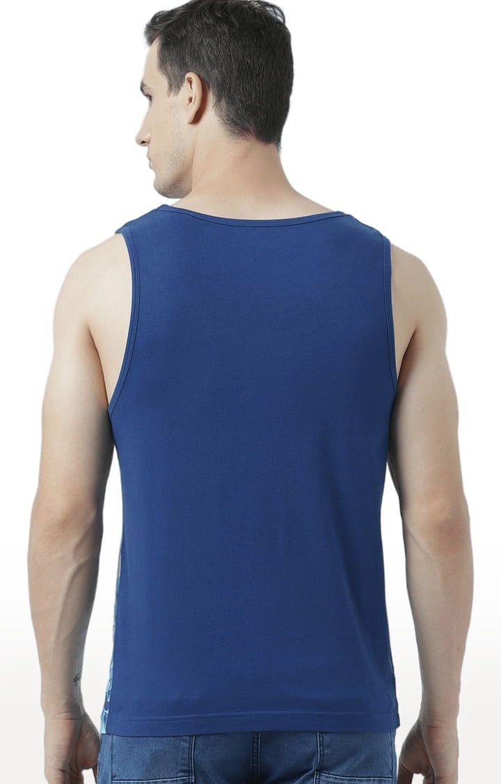 Men's Blue Cotton Printed Vest