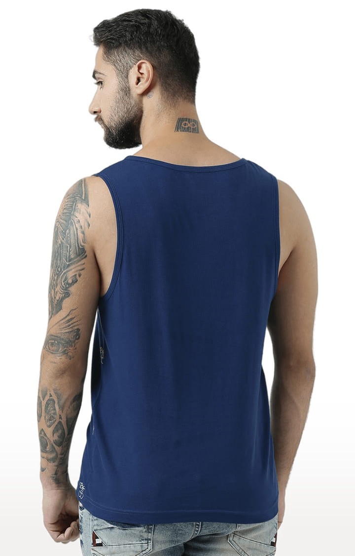 Men's Blue Cotton Printed Vest