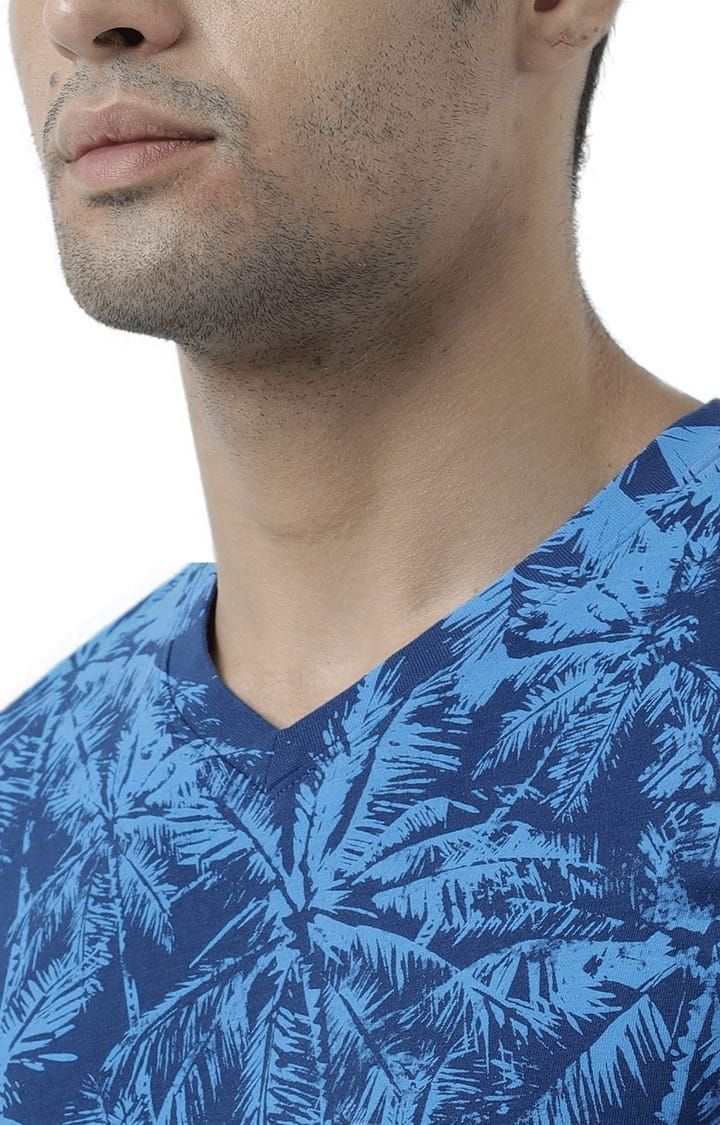 HUETRAP | Men's Navy Blue Cotton Printed Regular T-Shirt 5