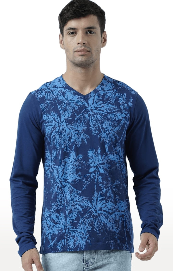 HUETRAP | Men's Navy Blue Cotton Printed Regular T-Shirt 0