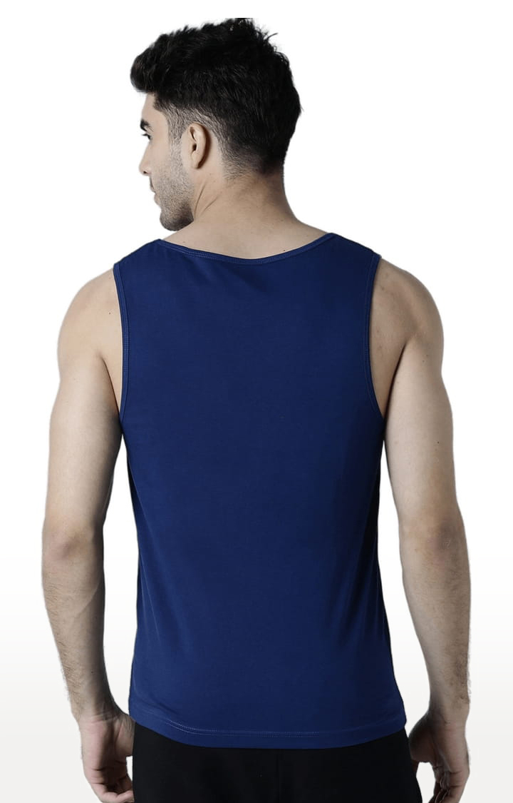 Men's Blue Cotton Printed Vest