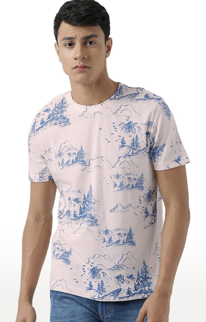 Men's Light Pink Printed Regular T-Shirt