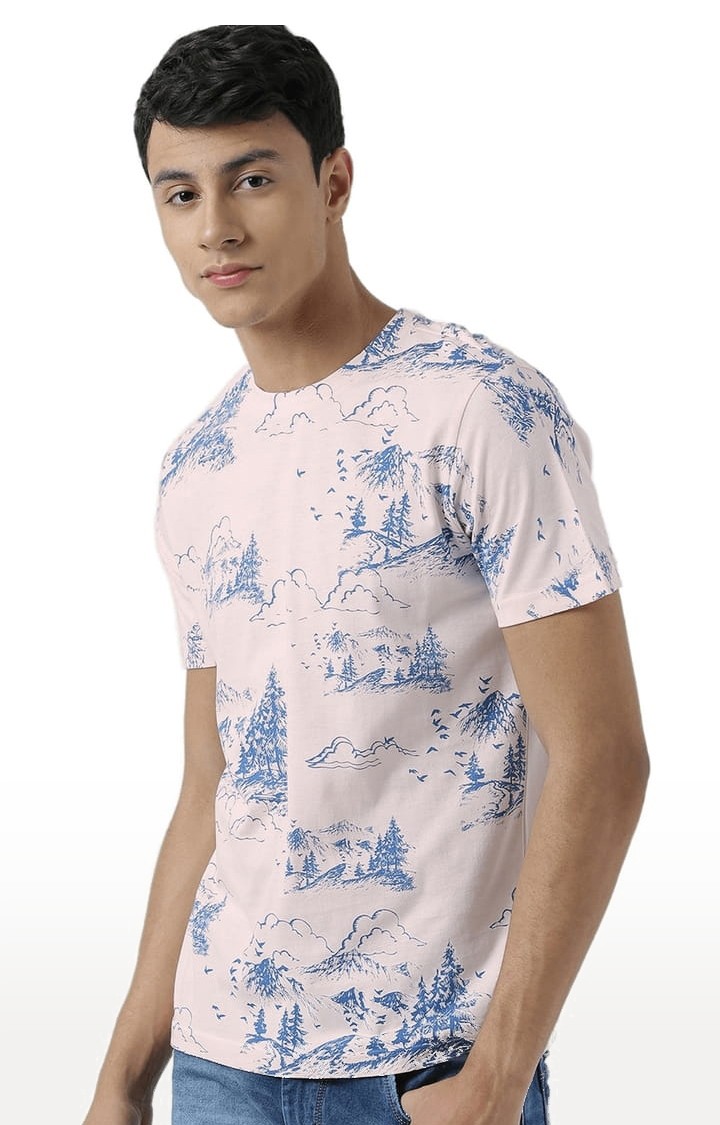 Men's Light Pink Printed Regular T-Shirt